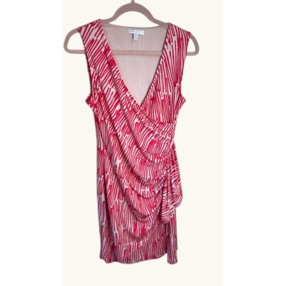 New York Company Pink‎ White Abstract Print Ruched V-Neck Sheath Dress Medium